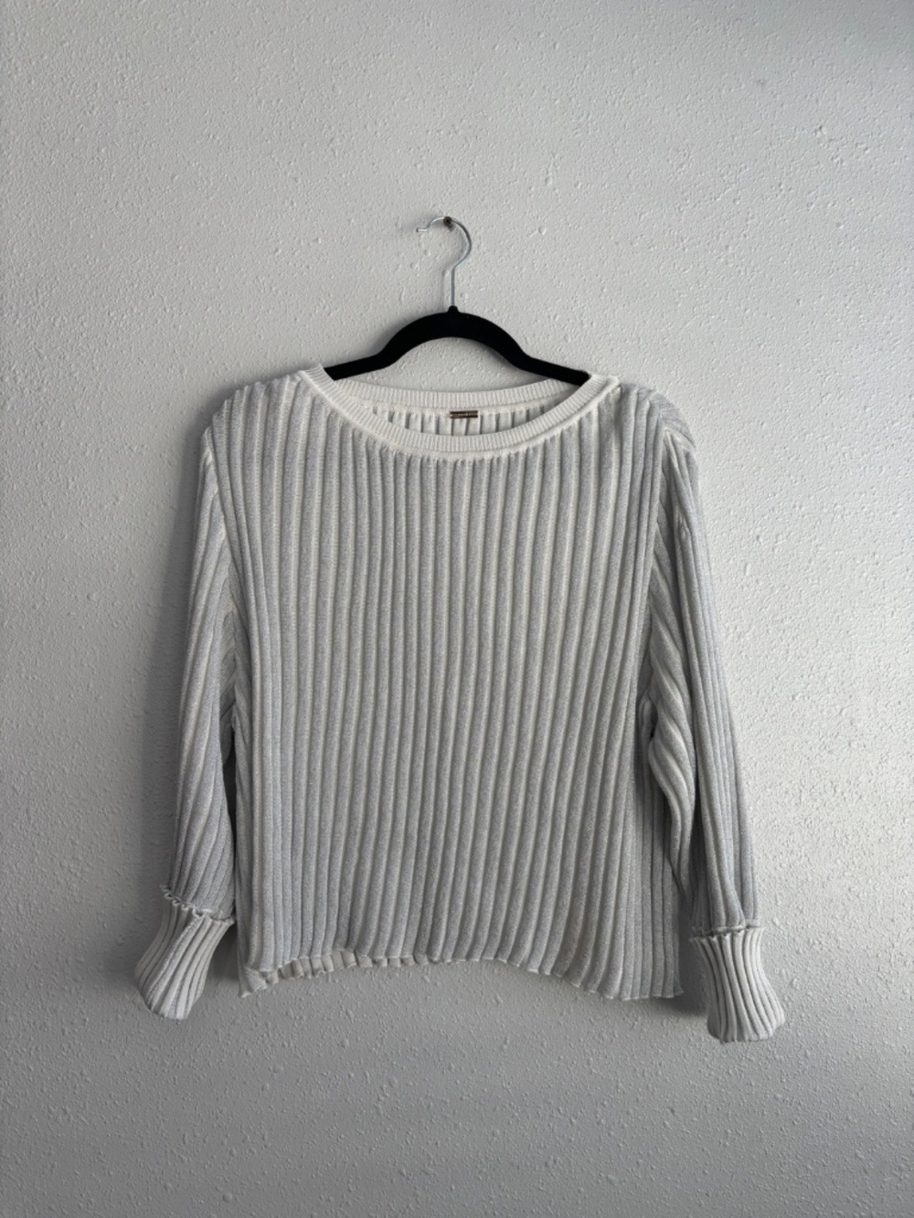 Adam Lippes Metallic Silver Shimmer Rib Knit Sweater XS